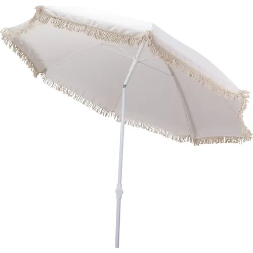 Knickbarer Sonnenschirm Boho Chic 155 cm - Moderner Strandschirm mit UV-Schutz, ideal für Balkon und Garten. Mit manuellem Öffnungsmechanismus und knickbarem Design für optimalen Schatten. Farbe: Creme, Material: strapazierfähiges Polyester.