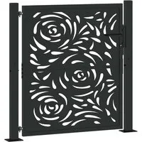 vidaXL Gartentor Schwarz 105x106 cm - Elegantes Flammen-Design - Flügeltor aus robustem Stahl mit lasergeschnittenem Design und abschließbarem System für optimale Sicherheit und Stil im Garten.