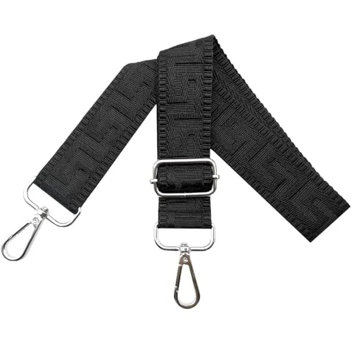 Schultergurt für Tasche Taschengurte zum Wechseln, Verstellbar Taschengurt Breit 3.8cm mit Silber Karabiner - Taschenband Schulterriemen Tragegurt für Handtaschen Damen, Rein schwarz, K15