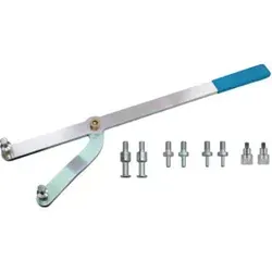 GEDORE Automotive Gegenhalteschlüssel, verstellbar, universell - Zahnriemenradwerkzeuge für präzises Gegenhalten von Zahnriemen- und Steuerkettenrädern mit variablen Lochkreisen von 14-130 mm und wechselbaren Bolzen.