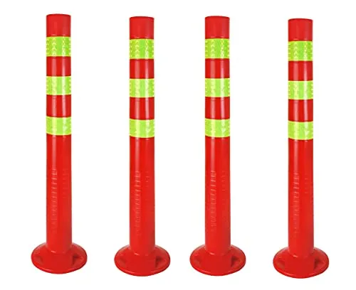 4er Set Sperrpfosten [Höhe-72,5cm] - Absperrpfosten reflektierend | Absperrung mit Standfuß [Befestigung mit Schrauben] | Absperrständer | Park Pfosten Farbe Rot | Leitpfosten | Poller