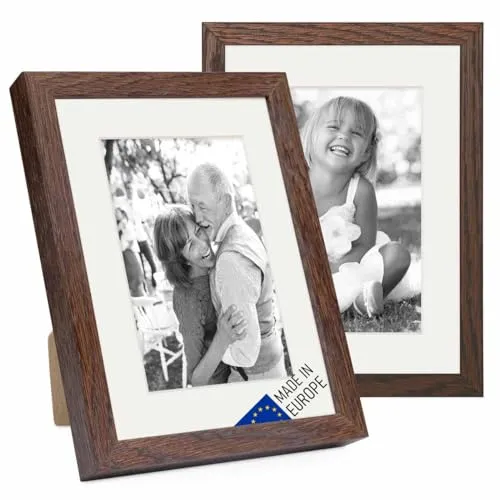 PHOTOLINI Bilderrahmen 2er Set aus Echtholz mit Passepartout - Praktisches 2er Set stabile Holz-Bilderrahmen für Ihre schönsten Erinnerungen. Ideal zum Aufstellen oder Hängen und perfekt für eine individuelle Bilderwand. Inklusive Zubehör für einfaches Aufhängen.