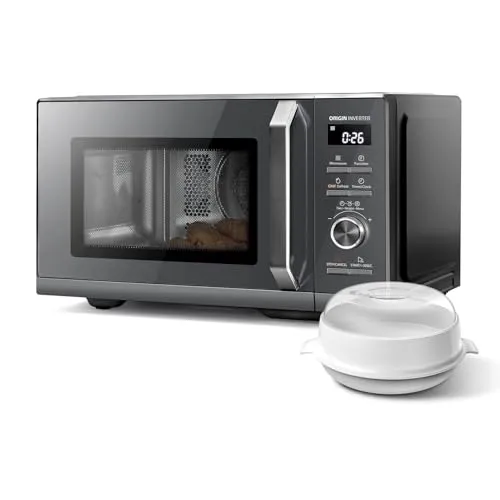 Toshiba MW3-AC26SFI(MG) 4-in-1 Kombi Mikrowelle - Mikrowelle mit Grill und Heißluft, 26 l, 10 Automatikprogramme, innovative CheffDefrost-Technologie für perfektes Auftauen, elegantes Design in Morandi Grau.