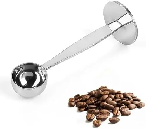 Kaffeelöffel Portionierer mit Tamper, 304 2-in-1-Ständer aus Edelstahl, Messlöffel für Kaffeepulver, Tamper-Löffel, Werkzeuge zum Kaffeebohnenpressen, Kaffeemahlen, Pressen
