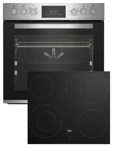 Beko BBUM12328X Einbauherdset - Herdset mit AeroPerfect Glaskeramik-Kochfeld, 8 Heizarten und SteamShine-Reinigungsfunktion für mühelose Reinigung und perfektes Kochen.