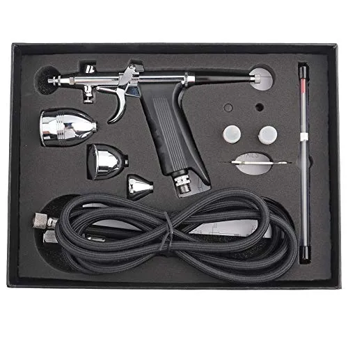 Airbrush-Set mit 3 Düsenbechern (0,3 mm, 0,5 mm, 0,8 mm), Farbspritzpistole, Fließbecher und Farben für Garten, Papier und Aérographie