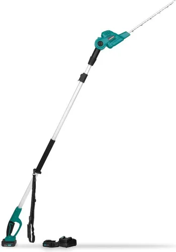 Teleskop-Akku-Heckenschere 20V - Heckenschere mit kippbarem Messer, stufenlos einstellbar für müheloses Schneiden, ideal für hohe Hecken und schwer erreichbare Stellen.