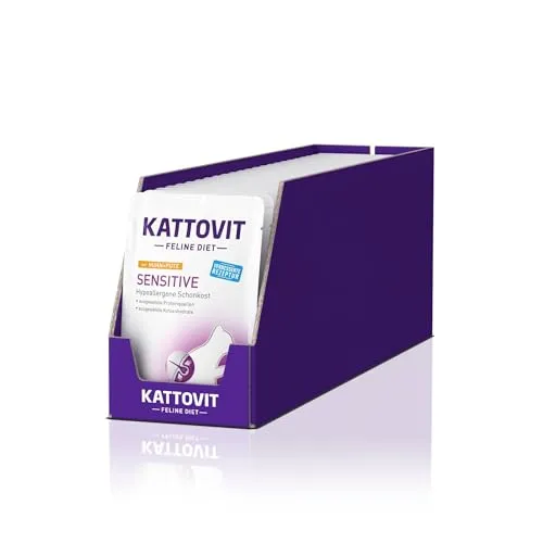 KATTOVIT Sensitive Nassfutter für Katzen, Hypoallergenes Katzenfutter, Alleinfuttermittel im Frischebeutel, 24 x 85 g Huhn und Pute