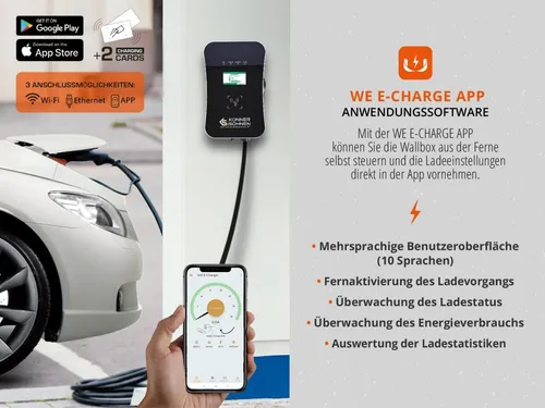 Könner & Söhnen Elektroauto-Ladestation KS X16/3 - 11 kW Wallbox - E-Auto-Ladestation mit 11 kW Leistung, ideal für schnelles und sicheres Laden. Robustes Gehäuse, IP54-Schutz, RFID-Schutz und Steuerung über WE E-CHARGE APP machen sie zur perfekten Lösung für Elektrofahrzeuge.
