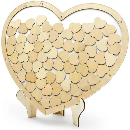 PartyDeco Gästebuch Holz Herz – Unvergessliche Erinnerungen für Ihre Hochzeit - Gästebuch in Herzform aus Holz mit 70 Herzen zum Beschriften, ideal für Hochzeiten. Eine kreative Alternative zu herkömmlichen Gästebüchern, die Erinnerungen lebendig hält.