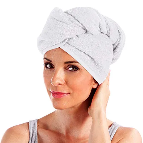 Erwin Müller Turban, Haarturban mit Knopf weiß Größe 28x70 cm - auch als Kinderturban geeignet 100% Baumwolle, saugstark, Stabiler Halt - (weitere Farben)