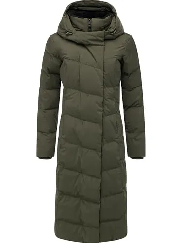 Ragwear Damen Langer wasserdichter Wintermantel warmer Steppmantel mit kuscheligem Kragen und Kapuze Pavla Long Soft YOUMODO Dark Olive Gr. XL