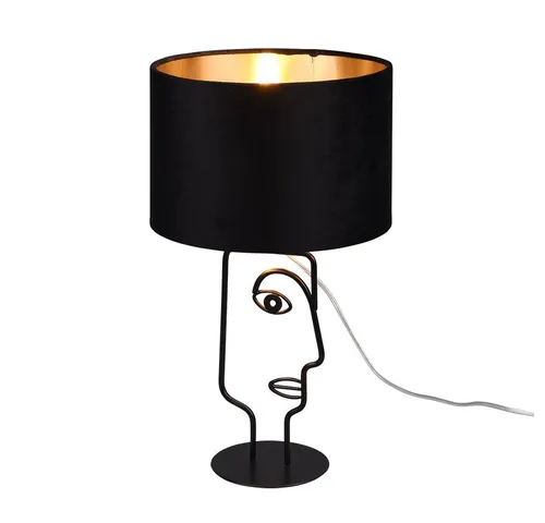 Reality Leuchten LED Tischleuchte, Leuchtmittel inklusive, Warmweiß, Tischlampe Nachttischleuchte Metall Stoffschirm schwarz LED H 42 cm