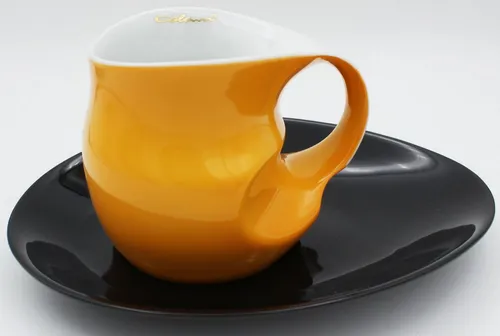 Colani Kaffeetasse mit Untertasse 0,2l - Tassen & Untertassen, dekorative Kaffeetasse aus hochwertigem Porzellan, ideal für Heißgetränke, mikrowellen- und spülmaschinenfest, modernes Design in Orange