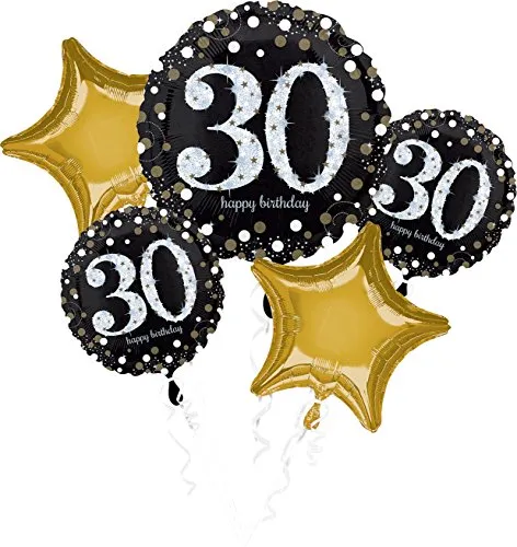 Amscan 3214301 - Folienballons Bouquet Sparkling Birthday 30, 5 Stück, Heliumballon