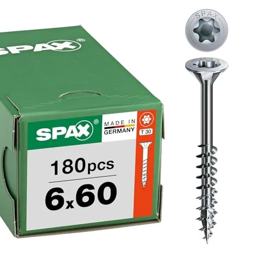 SPAX Universalschraube 6 x 60 mm - 180 Stück, Teilgewinde mit T-STAR plus T30, umweltfreundliche WIROX A9J Beschichtung für hohen Korrosionsschutz