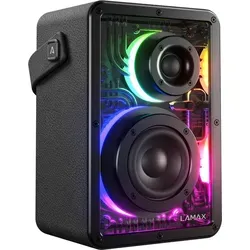 LAMAX Cyberwave1 - Tragbarer Lautsprecher mit bis zu 50 W Leistung und 20 Stunden Akkulaufzeit, wasserdicht nach IPX5 und ausgestattet mit 4 Cyber-LED-Effekten für die perfekte Partystimmung.