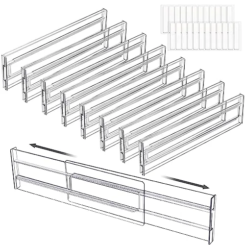 FAMKEEP Kunststoff Schubladentrenner Verstellbar,8 Stück Transparente Schubladenteiler,Schubladen Ordnungssystem Trennwände,Schubladen Organizer für Schrank Unterwäsche Socken Schreibtisch Organizer