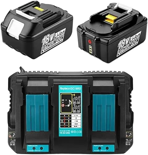 [2 Stück] FengBP® 18V 5,0Ah Lithium-ion Ersatz Akku für Makita DUC 353 DUC353Z DUC303 DUC400 Brushless Li-Ion AkkuKettensäge BL1850 BL1840 BL1830 BL1820 BL1815 Werkzeugakkus+ DC18RD Doppel-Ladegerät