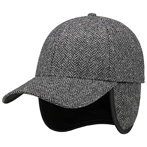 LIERYS Jerome Wollcap mit Ohrenklappen Herren 100% Wolle Fleece gefüttert Wintercap mit Nacken- & Ohrenschutz Schirmlänge 7 cm Herbst Winter grau XL (60-61 cm)