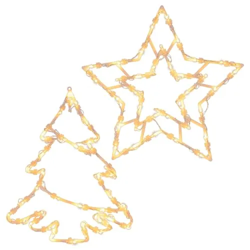 NIPACH 2er Set Fensterbild Stern + Baum 2x35 LED warm weiß