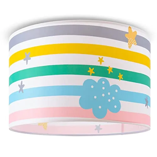 Paco Home Kinder Deckenlampe - Bunte Hängelampe für das Kinderzimmer - Deckenleuchte für Kinder mit trendigem Stoffschirm in Regenbogenfarben, sorgt für gute Laune und eine fröhliche Atmosphäre im Kinderzimmer.