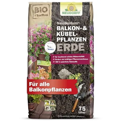 Neudorff NeudoHum Blumenerde für Balkon- & Kübelpflanzen 40 L - Torffreie Bio-Erde mit organischem Dünger, ideal für Balkon- und Kübelpflanzen. Ausreichend für 3–4 Wochen, sorgt für kräftige Pflanzen. Umweltfreundlich und nachhaltig.