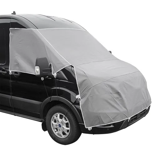 Frontscheibenabdeckung kompatibel Ford Transit ab 2014 – Abdeckplane Wohnwagen mit UV-Schutz, isolierender Wirkung, mehr Privatsphäre, 160 g/m2 Vliesstoff, inklusive Spanngurten