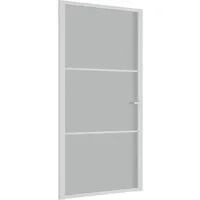 vidaXL Innentür 102,5x201,5 cm - Modernes Weiß mit Mattglas - Stilvolle Innentür aus gehärtetem Glas und Aluminium, ideal für Sichtschutz und modernes Design in deinem Zuhause. Robuste Konstruktion für langlebige Nutzung.