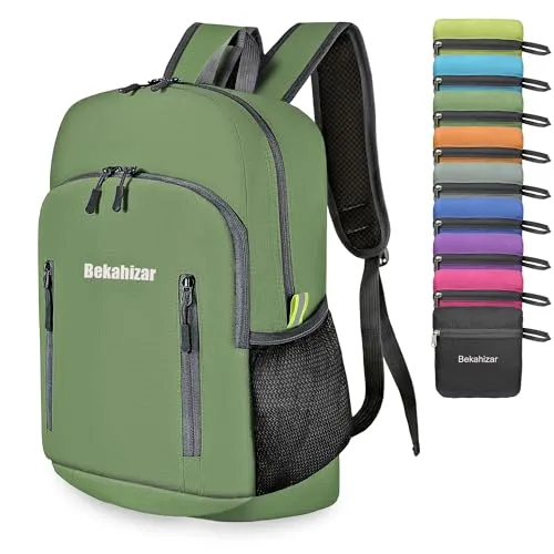 Bekahizar Faltbarer Rucksack Leicht Klein Wanderrucksack 20L Reiserucksack Tagesrucksack Tasche für Männer Frauen Jugendliche Outdoor Wandern Reisen (Armee grün)