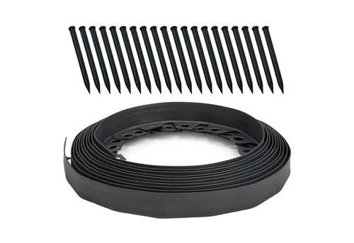 Garronda Rasenkante Beeteinfassung Kunststoff Bordstein mit 20 Erdanker - Beeteinfassung aus hochwertigem Polypropylen, flexibel und stabil, ideal für kreative Gartenprojekte mit einfacher Montage.