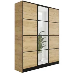 Kier Furniture Kleiderschrank in Honigeiche - Kleiderschrank mit elegantem Design und 'Push To Open'-System für grifffreie Bedienung. Ideal für platzsparende Flure, Maße: 156,4x205x39 cm.