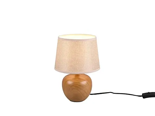 meineWunschleuchte Tischleuchte mit Keramikfuß in Holzoptik - Tischlampe in Holzoptik mit dimmbarer E14 LED, ideal für stimmungsvolles Licht in jedem Raum. Höhe 26cm, Stoffschirm in Beige.