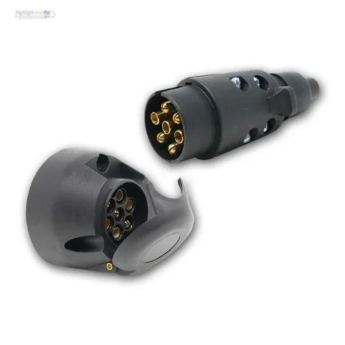 Auto Pkw Kfz Anhänger Stecker + Kupplung/Buchse, 7-polig, alt kurz, 12/24V, Paar