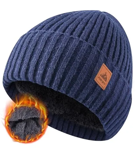FORVEVO Warme Beanie Mütze Herren Damen, Wintermütze Männer, Thermo Fleece Lining Mütze,Weich Strickmützen für Unisex Wärmende,Outdoor Laufen Skifahren(Navy)
