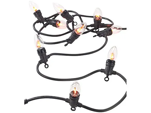 Lunartec Flackerlichterkette - Stimmungsvolle Lichterkette mit 10 Glühbirnen in Flammen-Optik, ideal für geschützte Außenbereiche, IP44, sorgt für gemütliches Ambiente wie ein echtes Kaminfeuer.