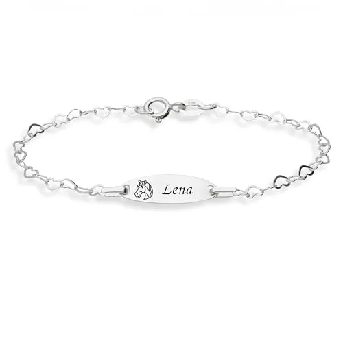 LaraZeidler Berlin Mädchen Kinderarmband mit Pferd personalisierter Kinderschmuck mit Namen Gravur zur Geburt Taufe Taufgeschenk als Glücksbringer oder Kommunion