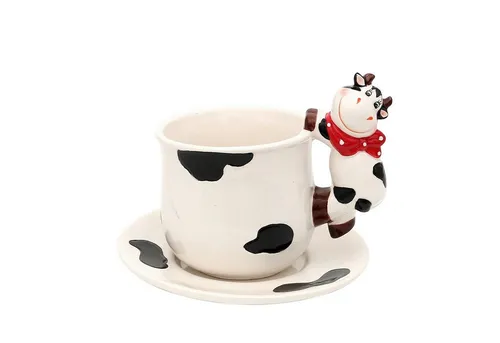 Neuetischkultur Tasse Tasse mit Unterteller Kuh, Keramik von Neuetischkultur