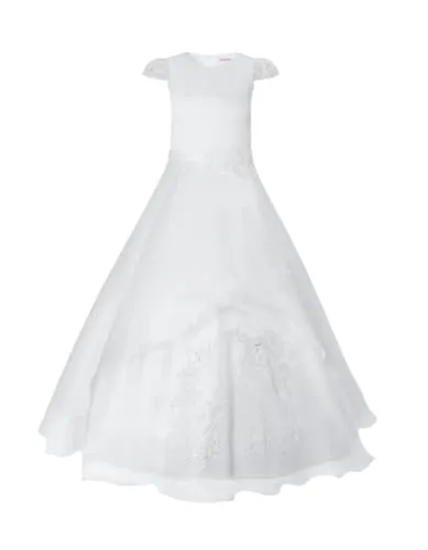Märchenburg - Lilie 2026 - Eleganza Blanca, Kommunionkleid mit Reifrock - Elegantes Kommunionkleid mit floralen Stickereien und voluminösem Reifrock, ideal für den besonderen Tag Ihrer kleinen Prinzessin. Perfekt für Erstkommunion und festliche Anlässe. Verfügbar in den Größen 146 und Regular.