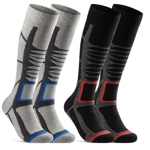 sockenkauf24 2 Paar Skisocken Herren & Damen Ski Kniestrümpfe 34175 WP (Schwarz Grau 39-42)