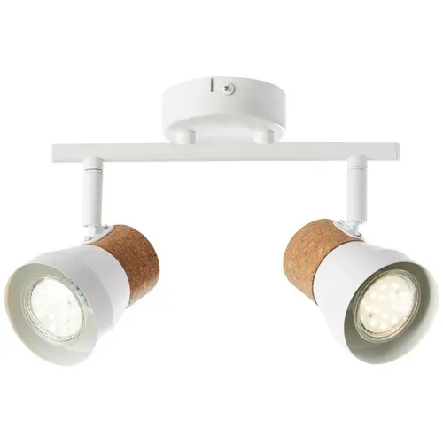 Brilliant Moka Deckenspot 10W Metall/Kork - Deckenleuchte mit 2-flammiger LED-Technologie, ideal für alle Zimmer, kombiniert modernes Design mit natürlichen Materialien in Weiß und Braun.