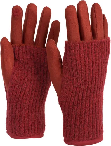 styleBREAKER Damen 3 in 1 Touchscreen Handschuhe mit abnehmbarer Strick Stulpe | Winterhandschuhe | 3 Tragevarianten | Weich warm elastisch in vielen Farben, Farbe:Rost