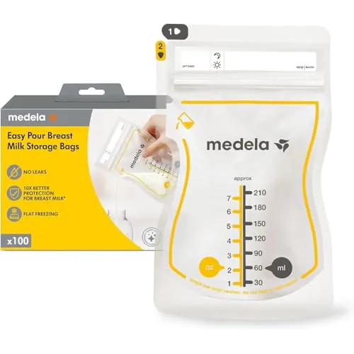 Medela Easy Pour Einweg-Muttermilchbeutel 210 ml – Auslaufsicheres Design mit Milchschutz – BPA-freie Aufbewahrungsbeutel – 50er Pack