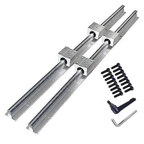 GooEquip 2 Stück Linearschiene SBR12 1000mm Linearlager-Gleitset mit 2 Linearführungswellen und 4 SBR12UU Lagerblöcken, Führungsschienenset für Drehmaschinen(SBR12-1000mm)