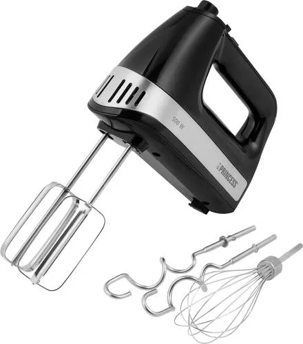Princess Handmixer Power 500 – 3 Mix-Aufsätze, 500 Watt - Handmixer mit 5 Geschwindigkeiten und praktischer Aufbewahrungsbox, ideal für vielseitiges Mixen in der Küche.