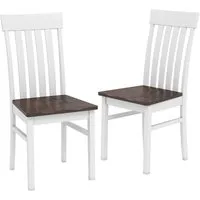 Costway 2er Set Esszimmerstühle Weiß & Walnuss mit Rückenlehne - Elegantes 2er Set Esszimmerstühle aus Gummibaumholz, ergonomische Rückenlehne für entspannte Sitzhaltung und hervorragende Luftzirkulation. Ideal für stilvolle Essbereiche und täglichen Gebrauch.
