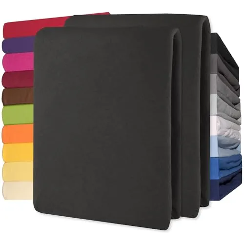 CelinaTex Jersey Spannbettlaken Lucina 140x200-160x200cm schwarz 100% Baumwolle gekämmt bis 26cm Matratzenhöhe Spannbettbezug, Leintuch, Bettlaken, elastisch, Strech, Oeko-Tex