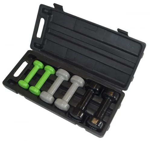 Schildkröt Vinyl-Hantelset im Koffer, 960010 - Hanteln-Set mit 6 Hanteln (0,5 kg bis 1,5 kg) in praktischem Koffer, griffiges Material, ideal für Gymnastik, Aerobic und Fitness-Training zu Hause oder im Studio.