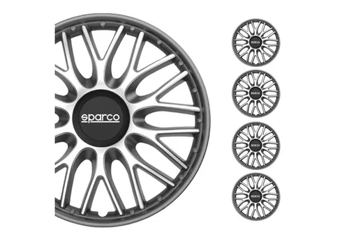 OMAC Radkappen Sparco 15 Zoll Roma Silber Grau 4tlg - Radkappen für 15 Zoll Räder, elegantes Design und einfache Montage für verbessertes Aussehen und Schutz vor Schäden.