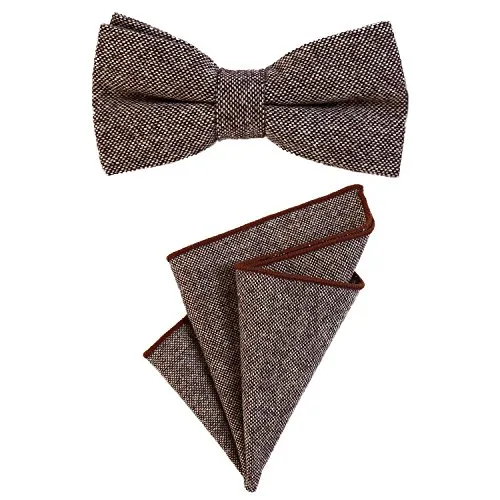 DonDon Herren Fliege 12 x 6 cm gebunden längenverstellbar und Einstecktuch 23 x 23 cm farblich passend aus Baumwolle braun beige